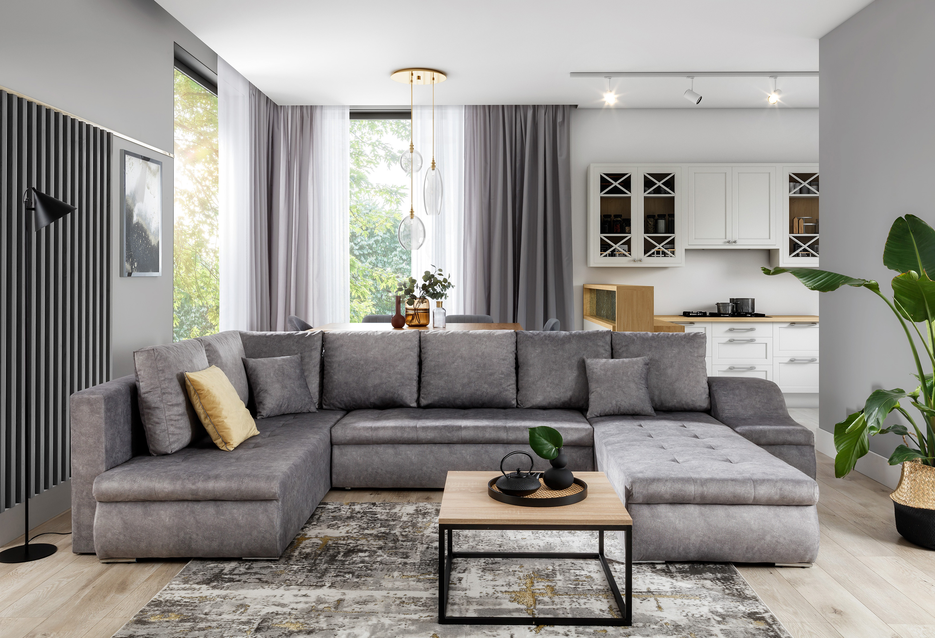 Manchester U Shaped Sofa Bed with Storage D90