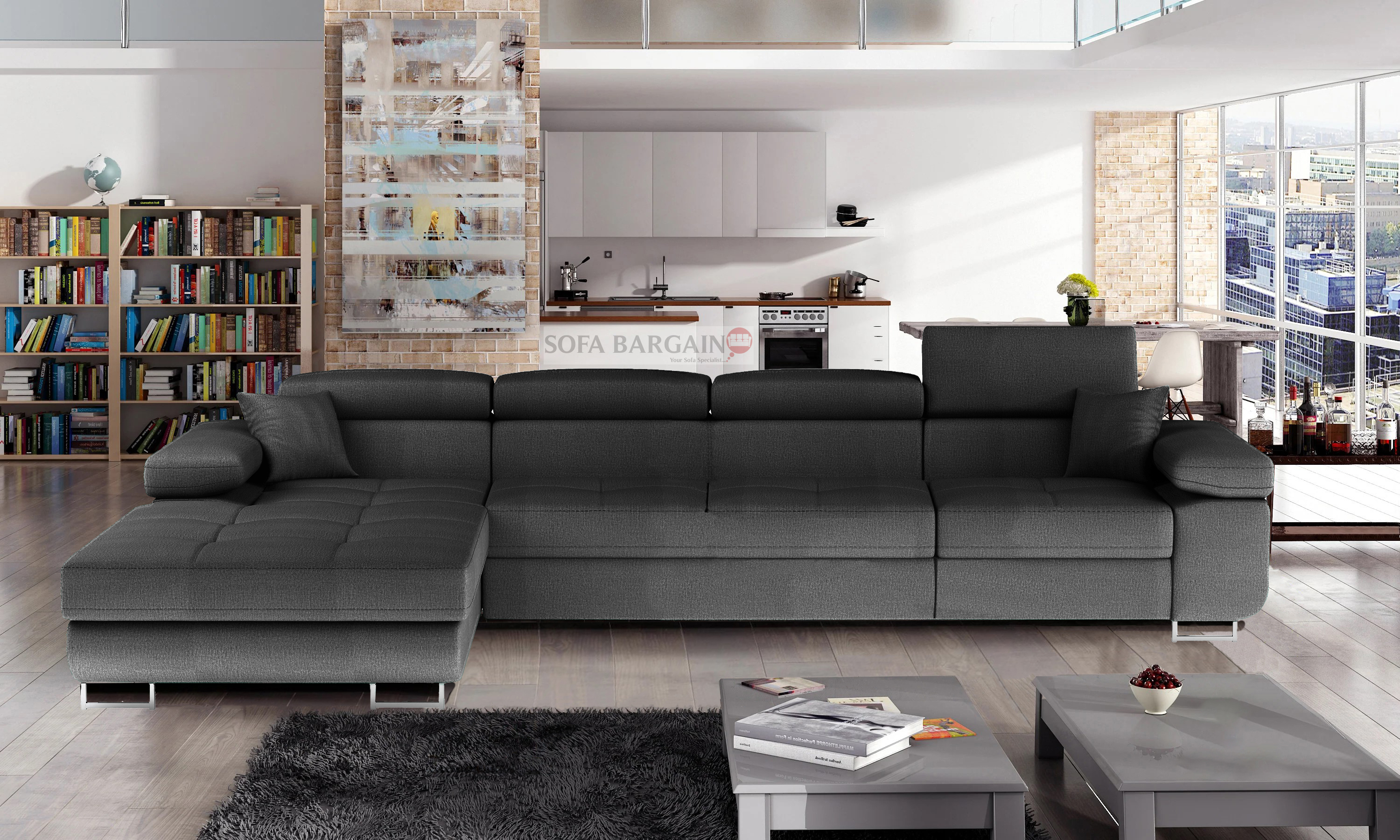 Edinburgh Long Corner Sofa Bed with Storage i96
