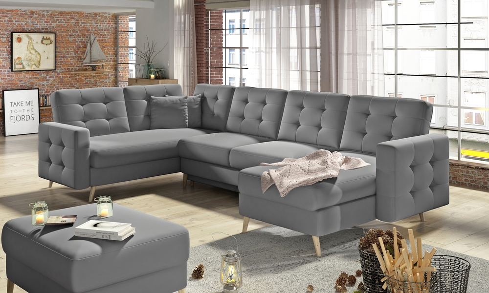 U Shaped SereneLounge Sleeper With Storage Eco Leather S29