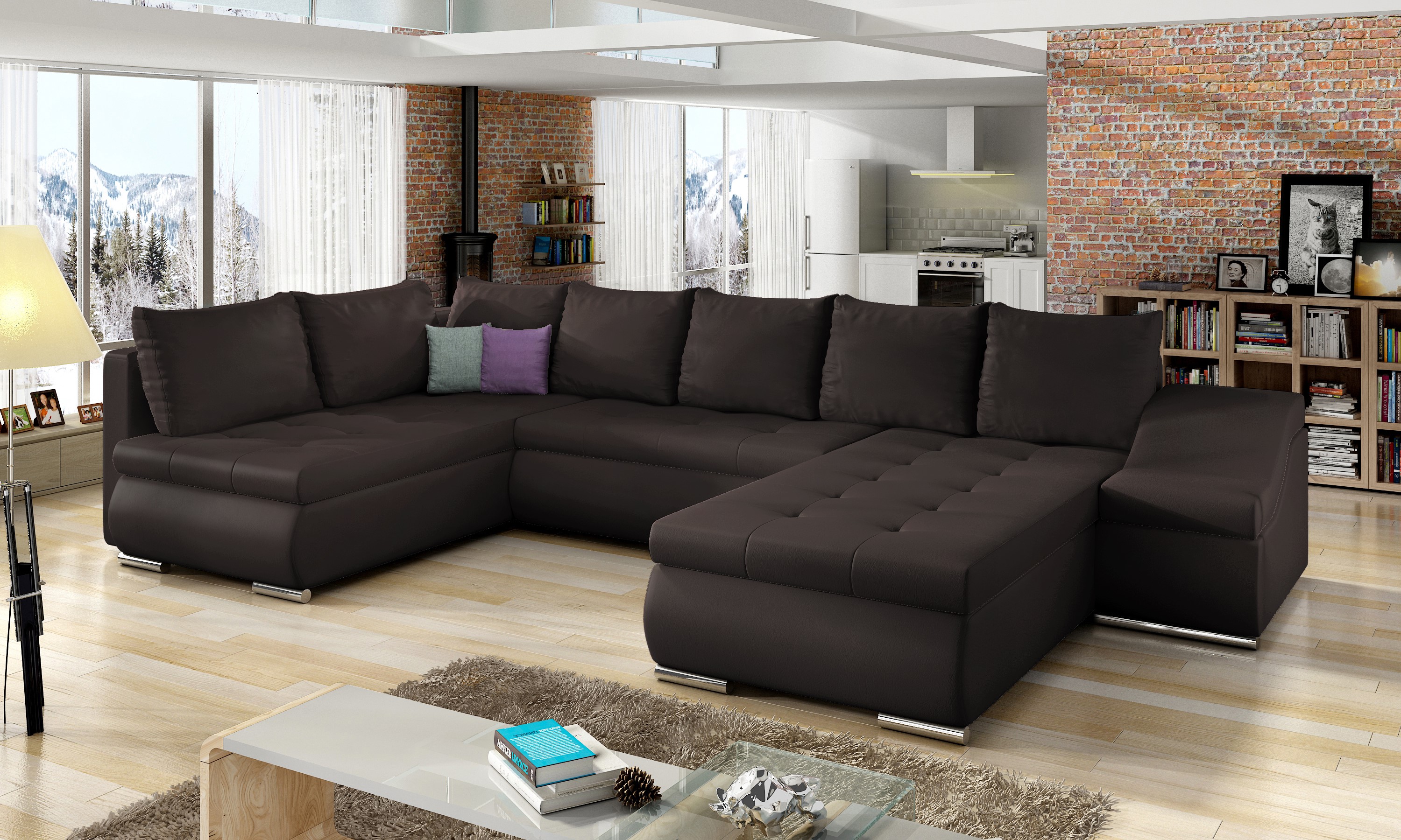 Manchester U Shaped Sofa Bed with Storage Eco Leather S66