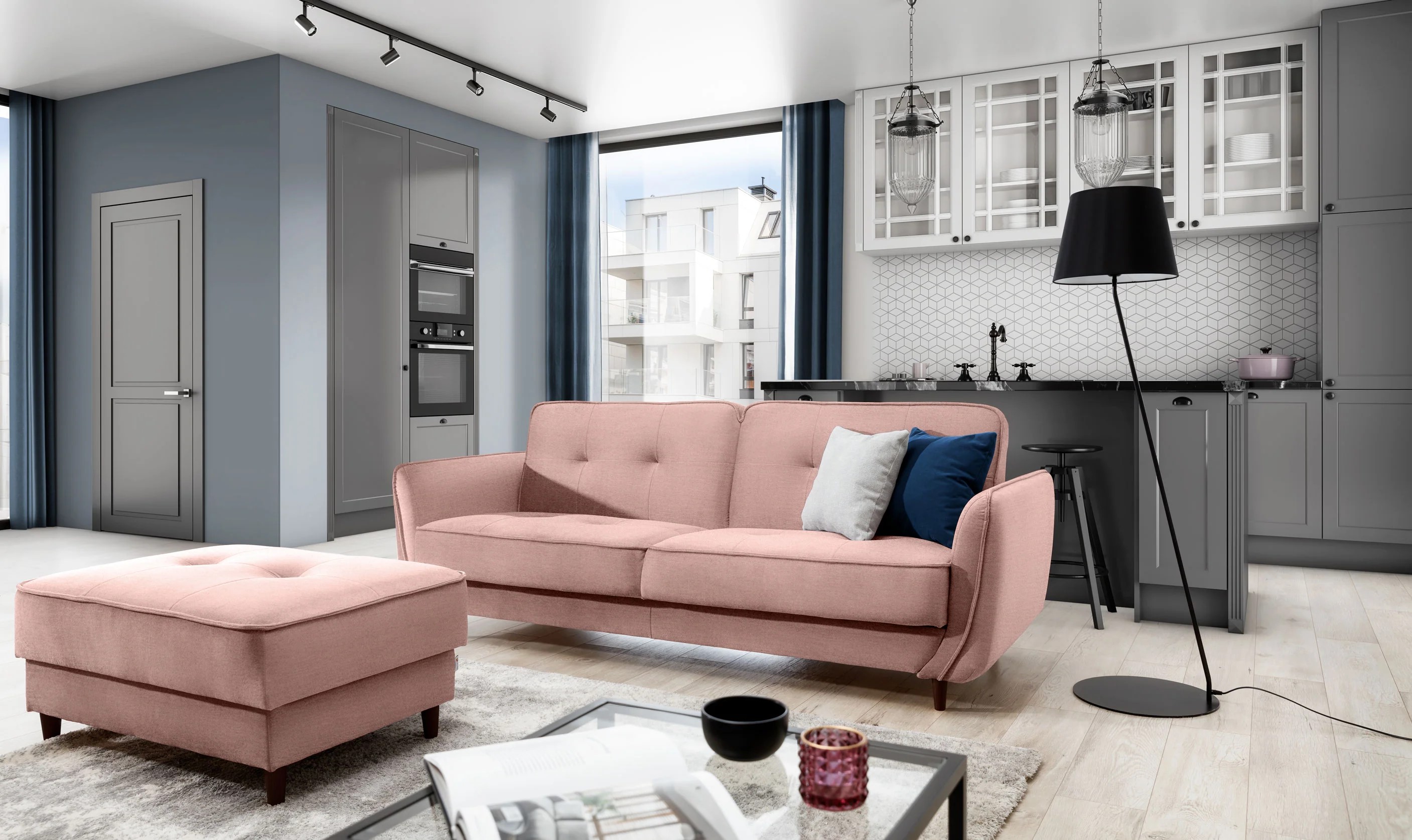 Durham Convertible Sofa & Pouf with Storage N24