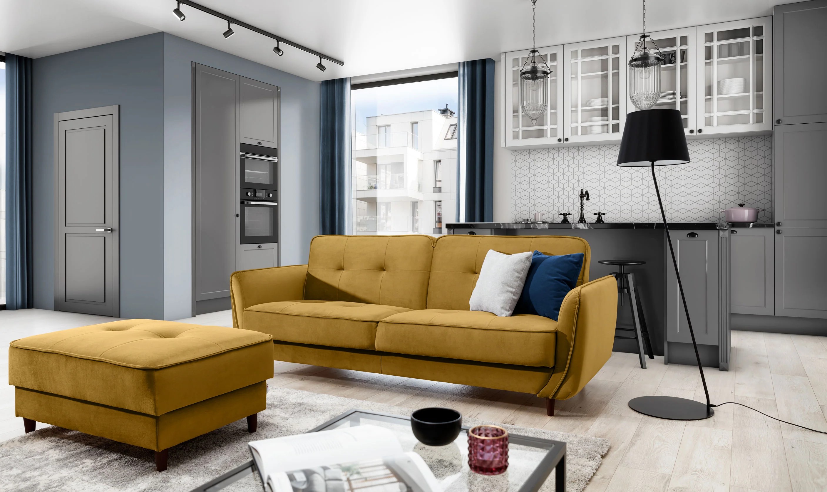 Durham Convertible Sofa & Pouf with Storage L45