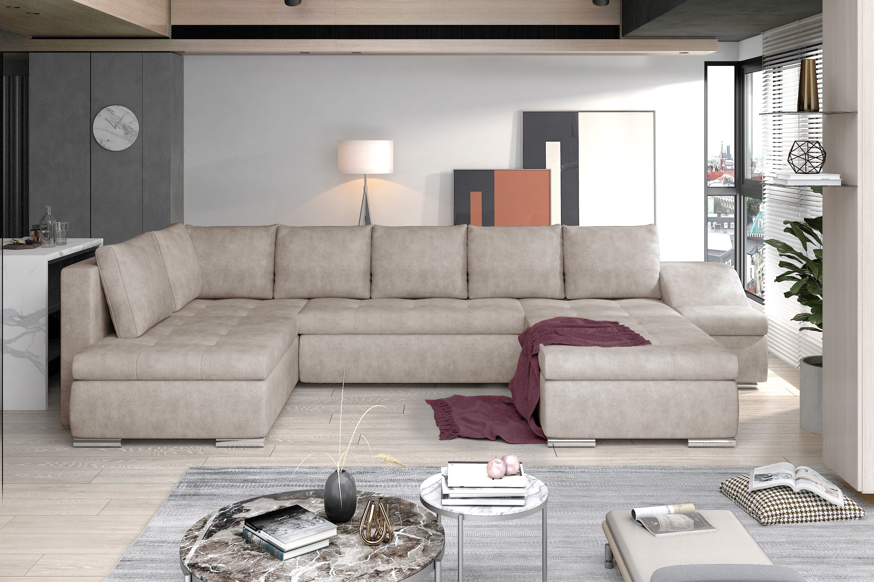Manchester U Shaped Sofa Bed with Storage M04