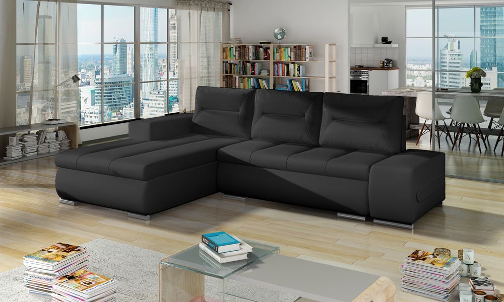Liverpool Corner Sofa Bed with Storage S11 (Black Eco Leather)