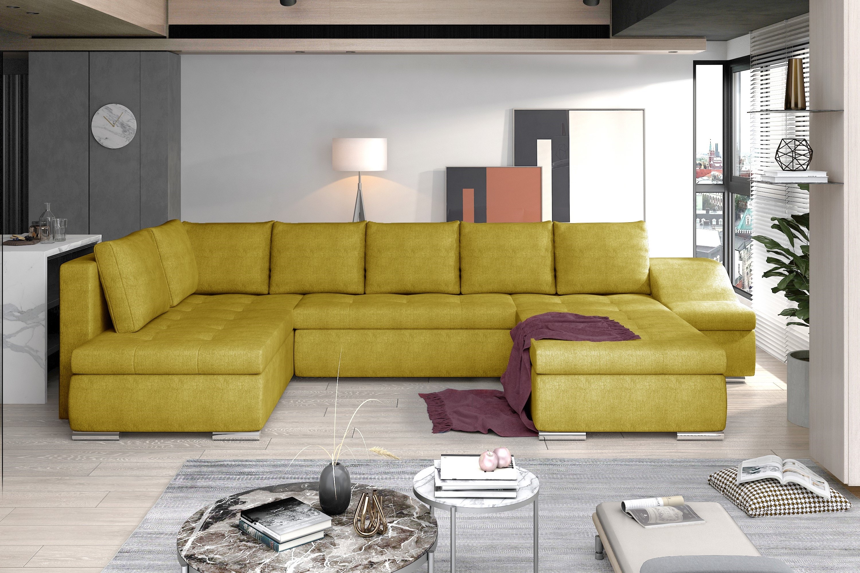 Manchester U Shaped Sofa Bed with Storage O68