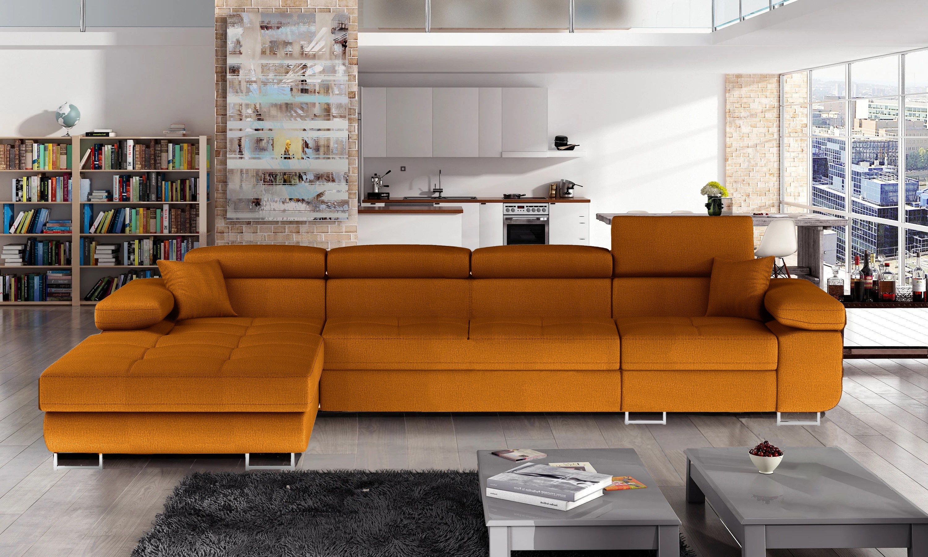 Edinburgh Long Corner Sofa Bed with Storage M48