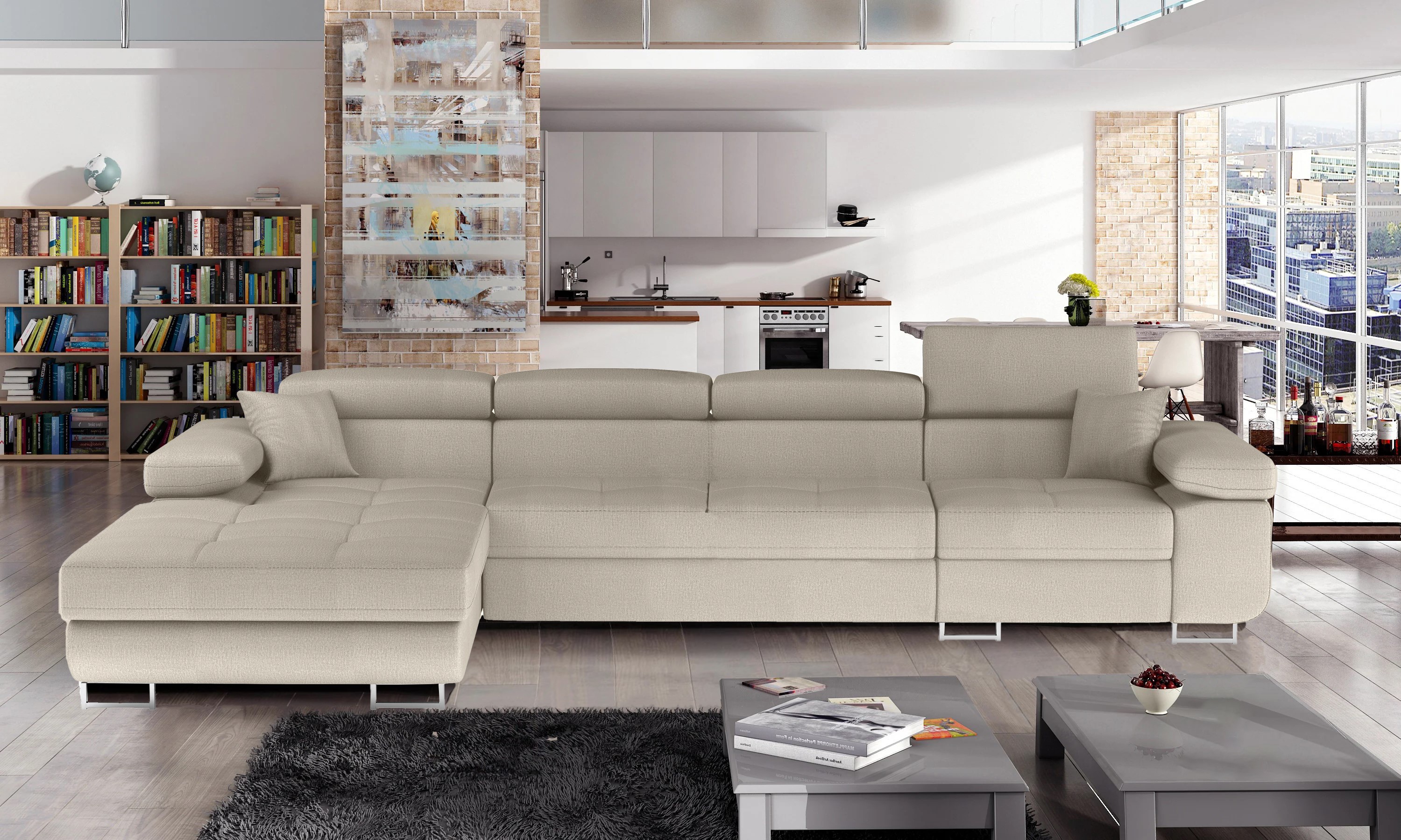 Edinburgh Long Corner Sofa Bed with Storage M04
