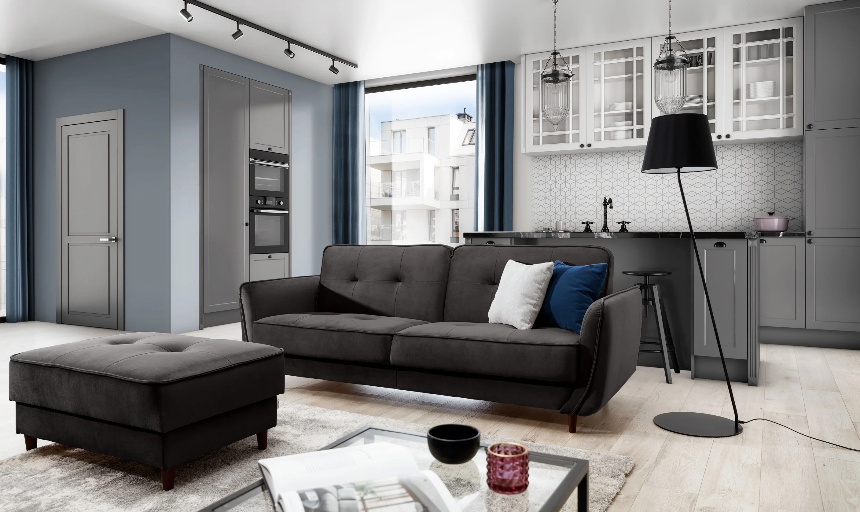 Durham Convertible Sofa & Pouf with Storage RV97