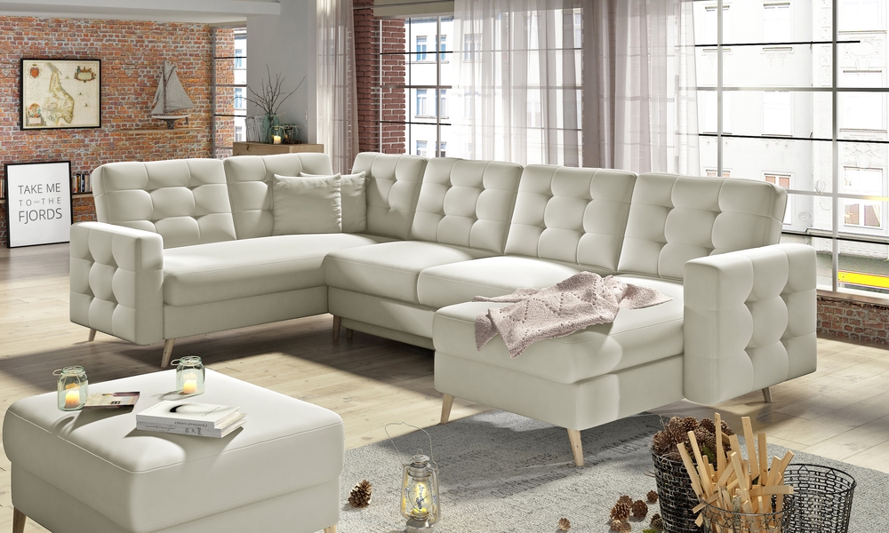 U Shaped SereneLounge Sleeper With Storage Eco Leather S33