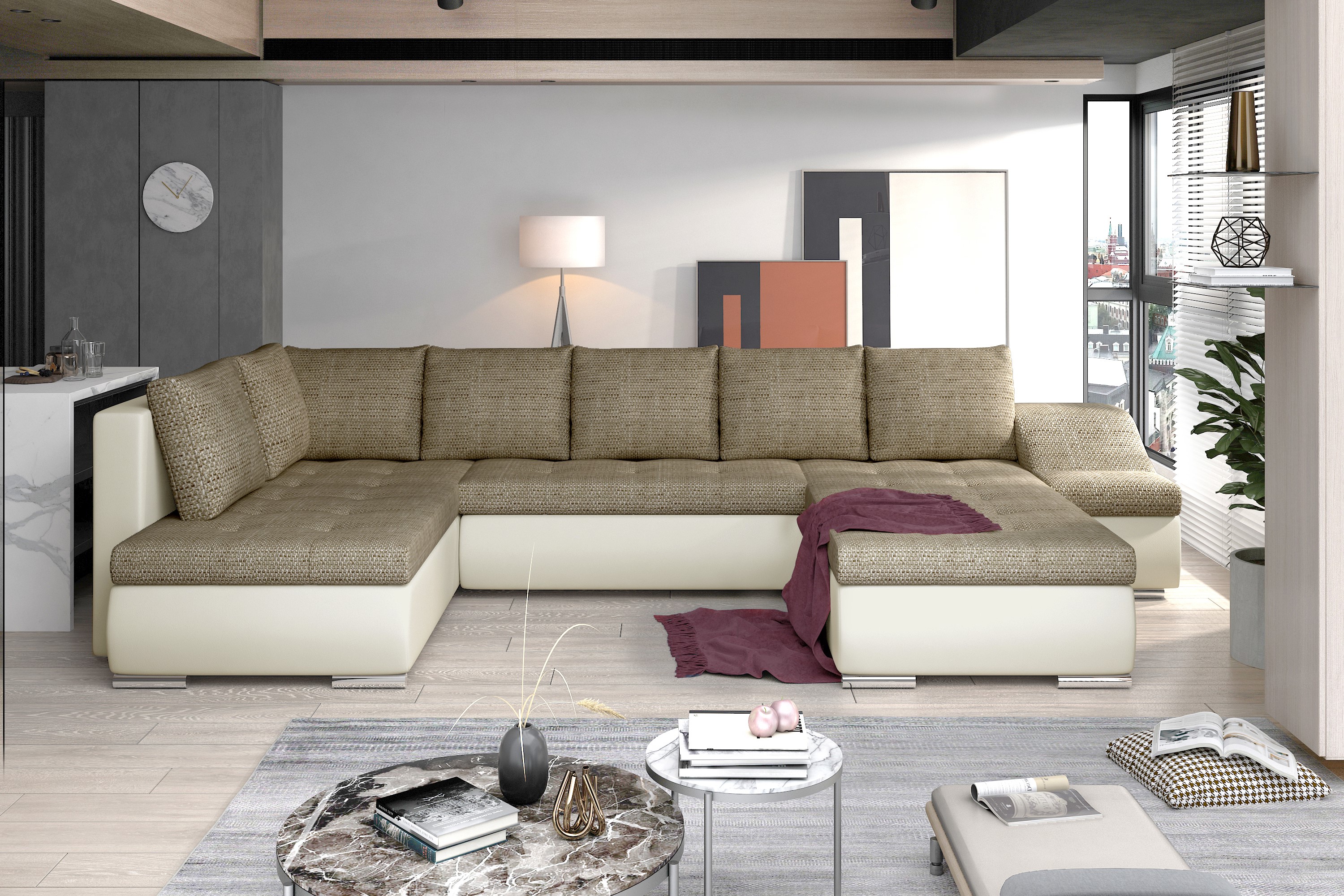 Manchester U Shaped Sofa Bed with Storage B03/S33