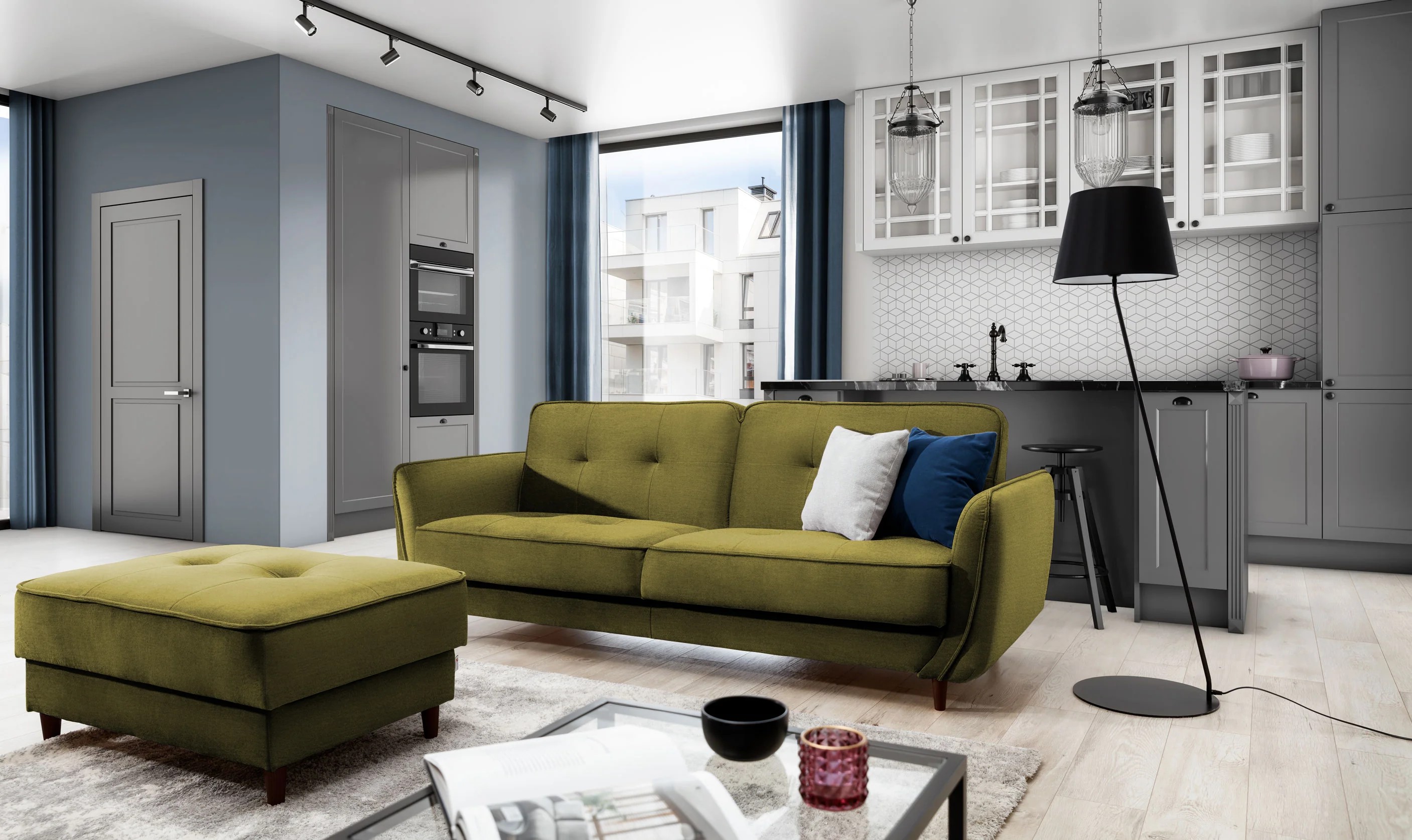 Durham Convertible Sofa & Pouf with Storage N33