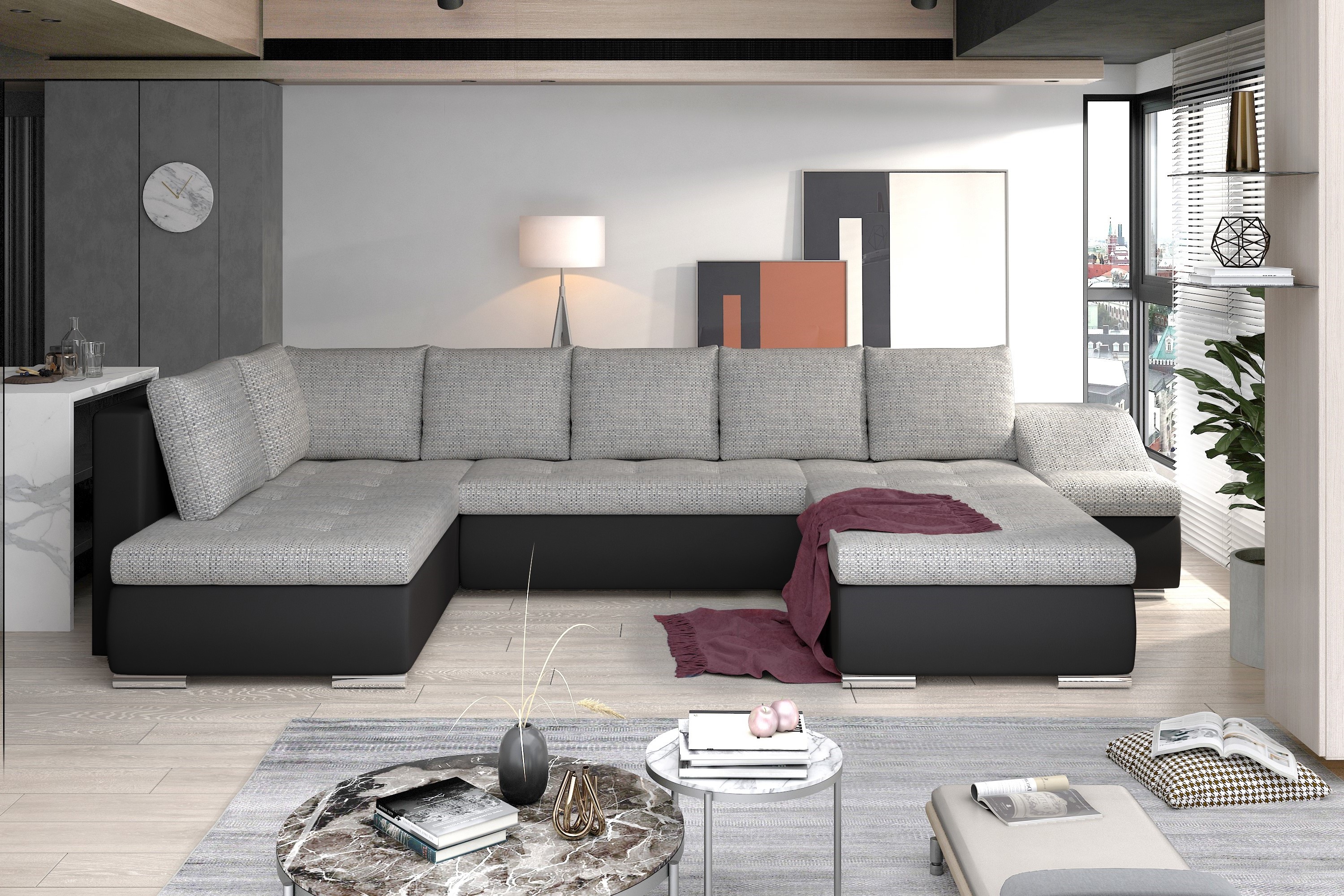 Manchester U Shaped Sofa Bed with Storage B01/S11