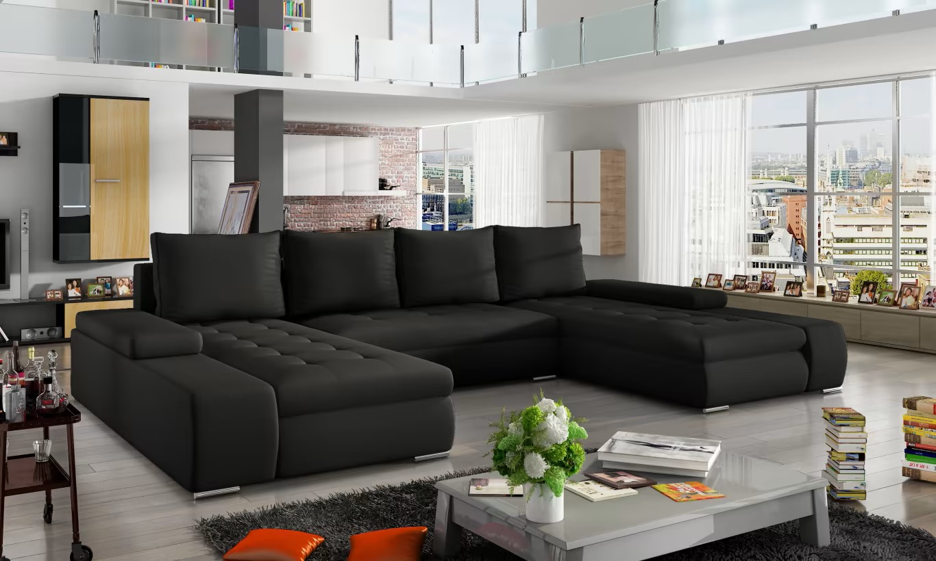 Leeds U shaped sofa bed with storage S11 Eco Leather