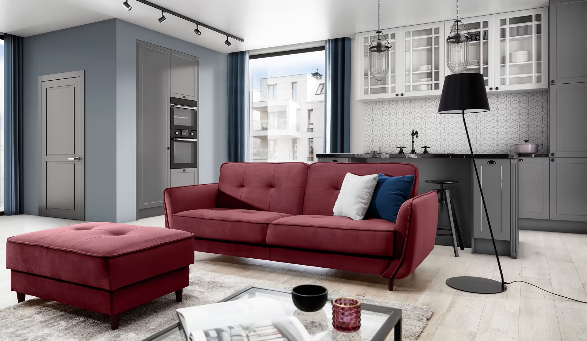 Durham Convertible Sofa & Pouf with Storage L25