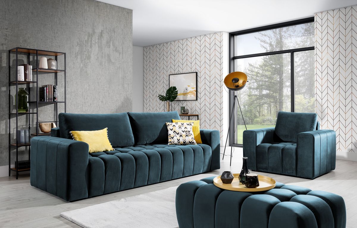 Brighton Sofa bed + Armchair & Pouf Set M77