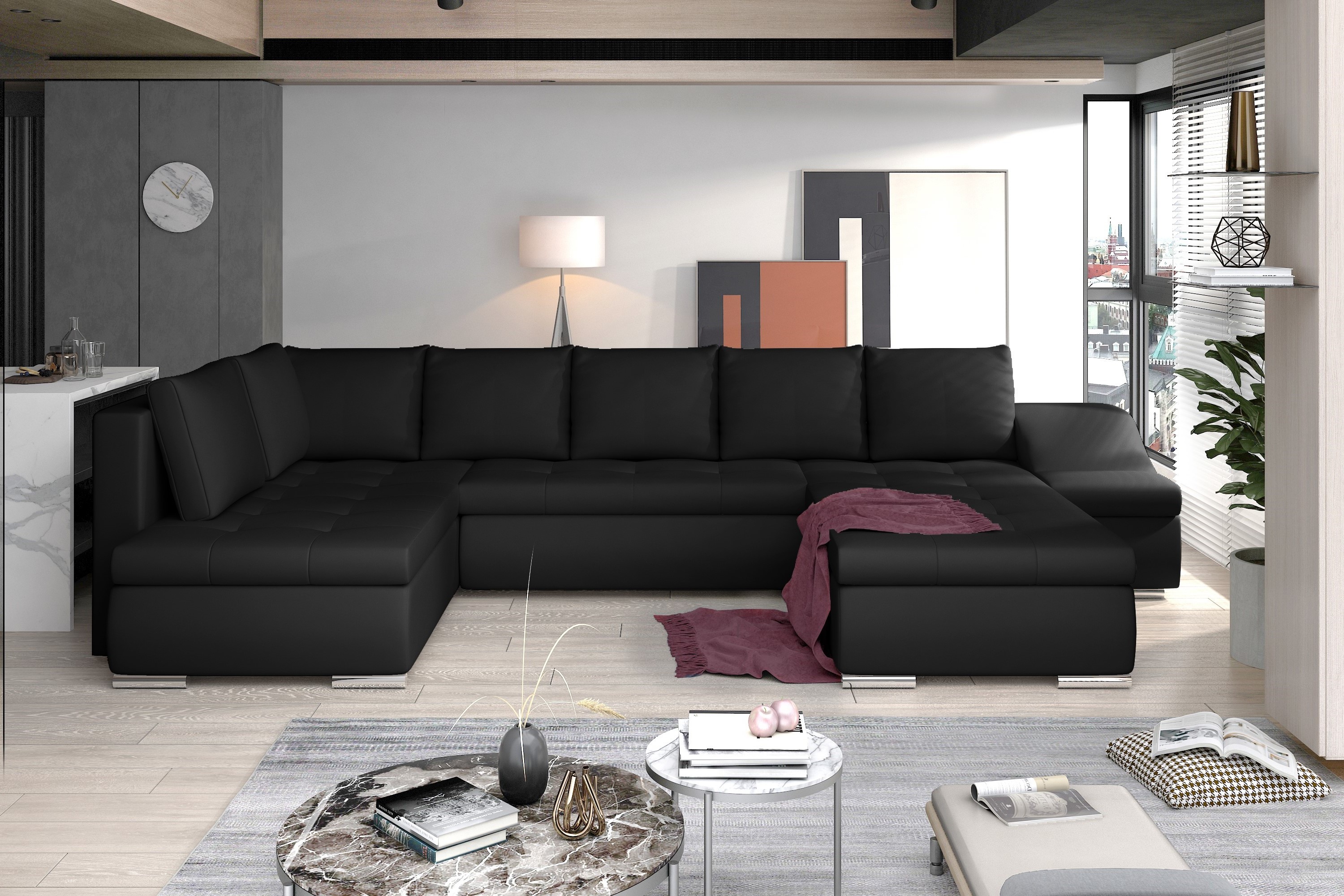 Manchester U Shaped Sofa Bed with Storage Eco Leather S11