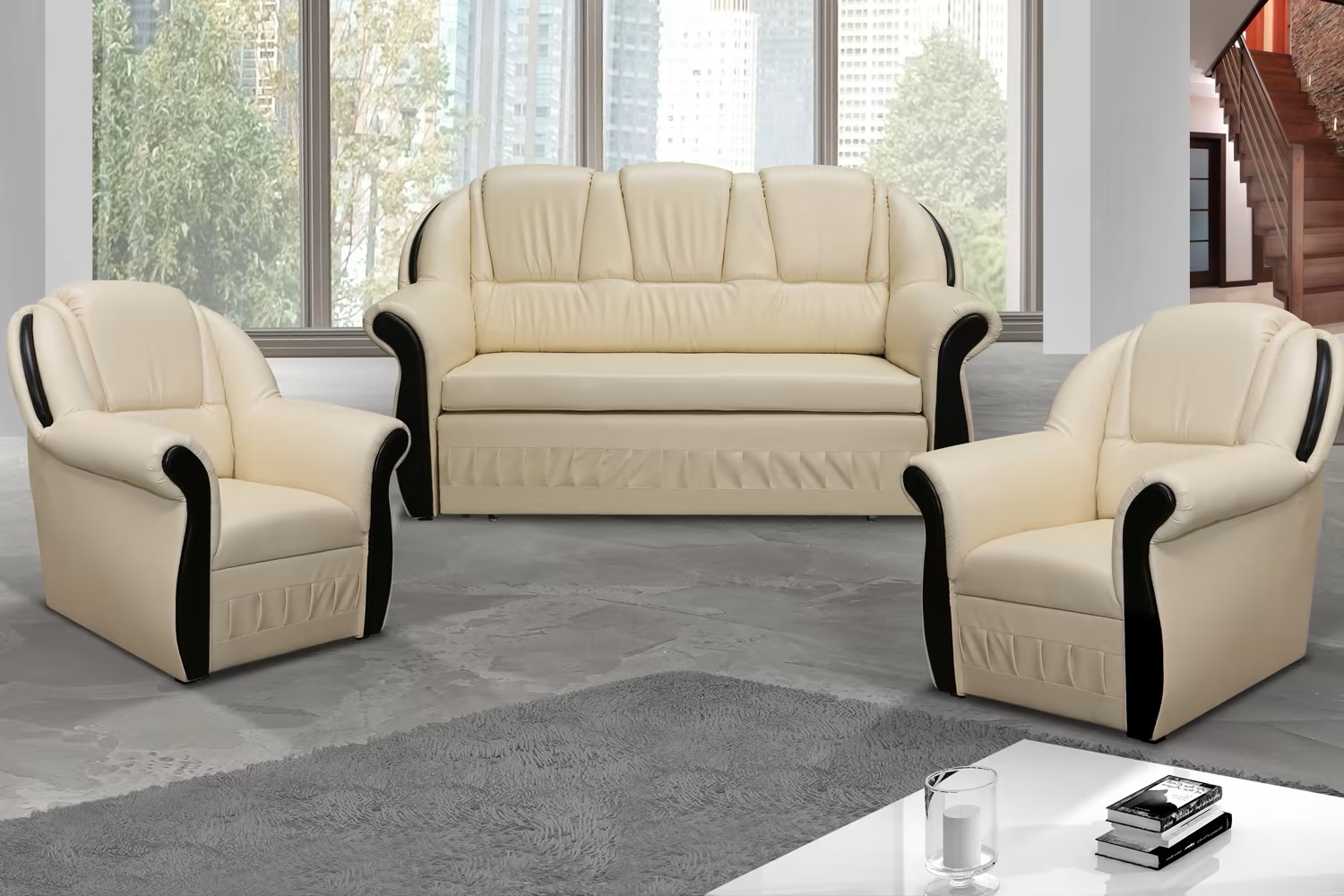 Lancaster Sofa Bed with Storage Full Set S33 Eco Leather