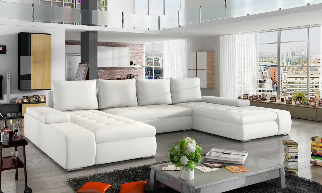 Leeds U shaped sofa bed with storage S17 Eco Leather
