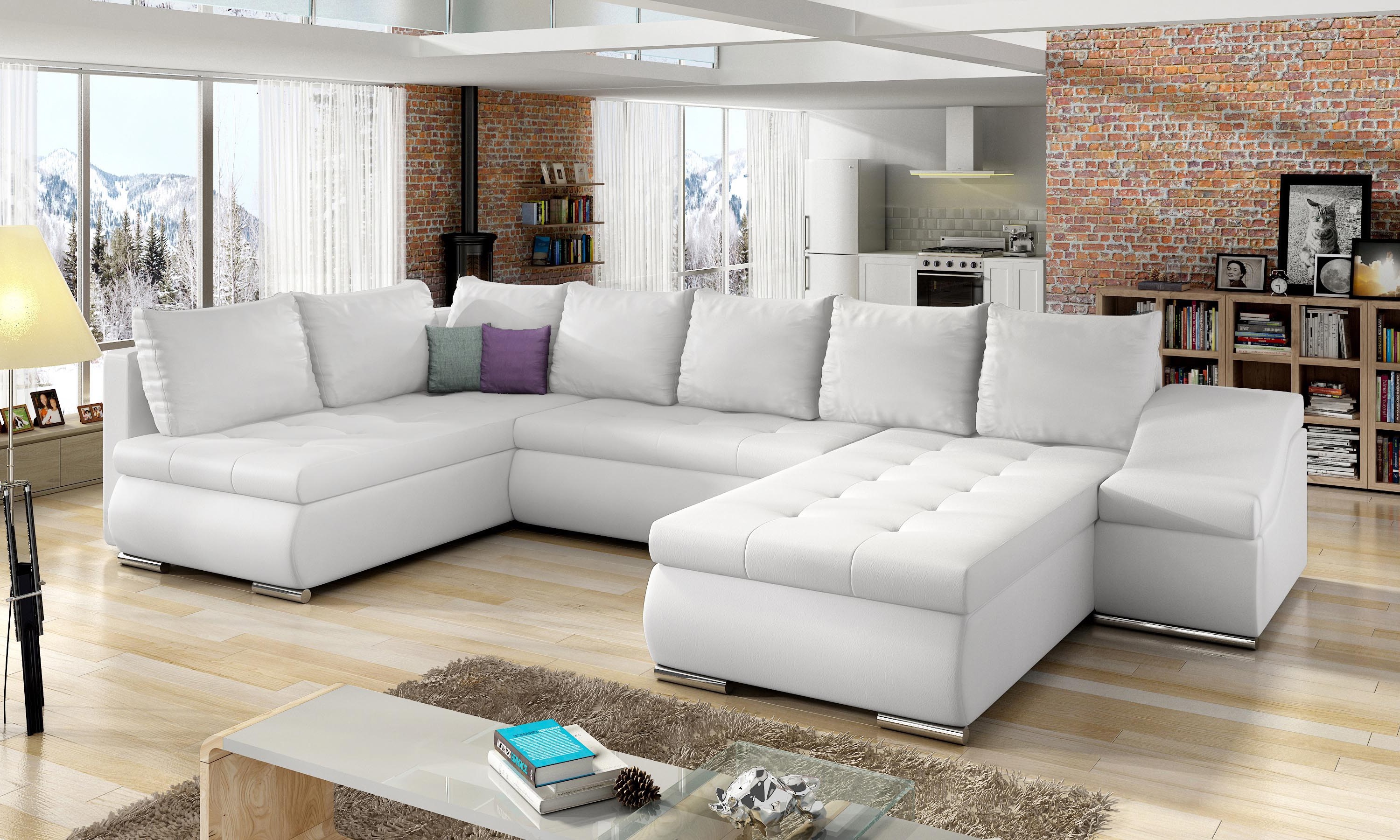Manchester U Shaped Sofa Bed with Storage Eco Leather S17