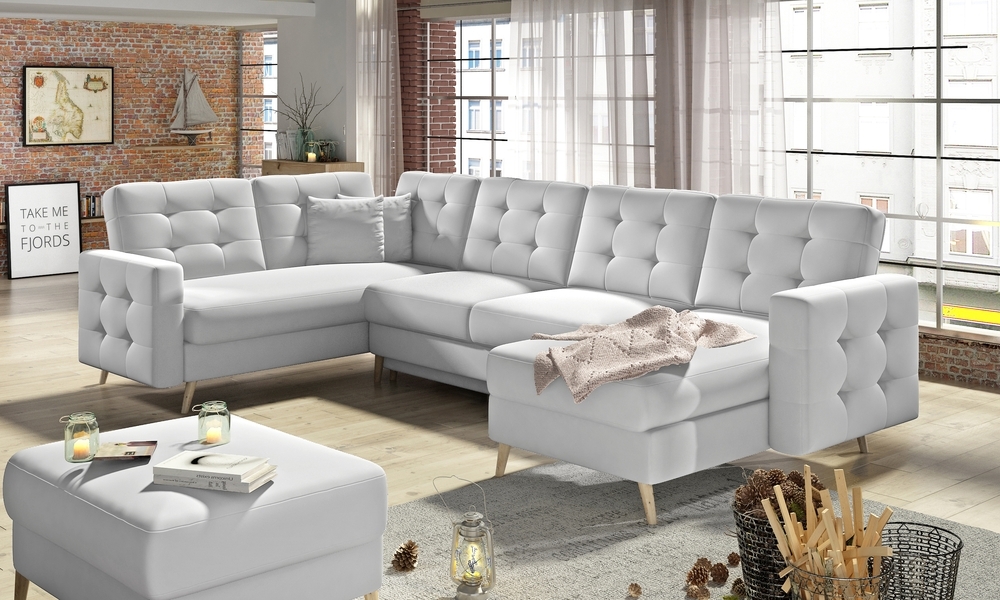 U Shaped SereneLounge Sleeper With Storage Eco Leather S17